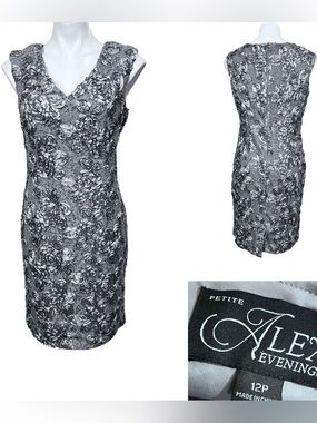 Alex Evenings dress 12p gray/Silver-Tone floral appliqué Evening formal